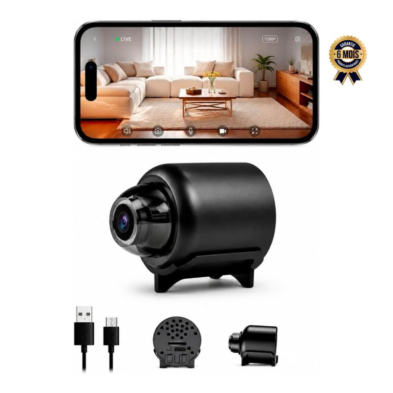 Mini Caméra Espion WiFi 1080P Full HD - Vision Nocturne Infrarouge 10m - Détection de Mouvement avec Alerte Smartphone - Angle 160° - Garantie 6 Mois