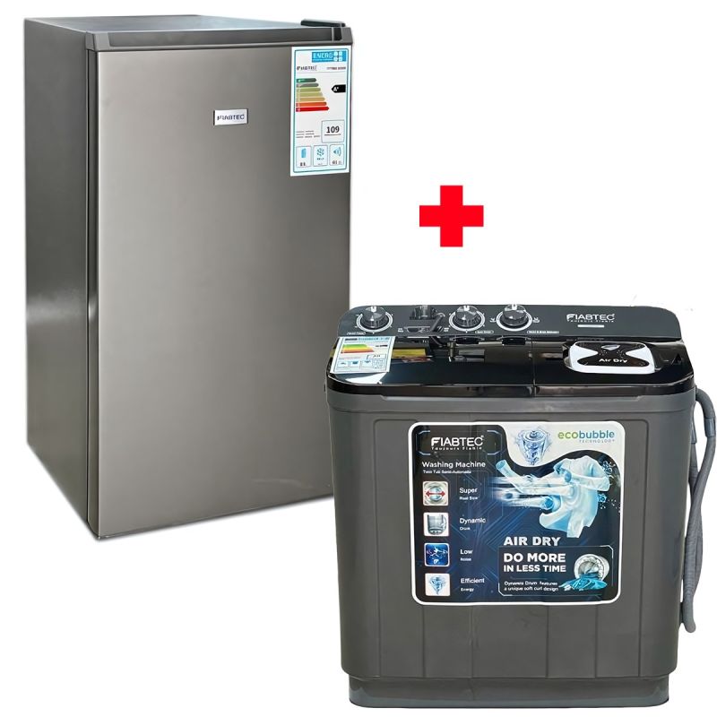 Pack Mini Maison FIABTEC – Mini Réfrigérateur 83L + Machine à Laver Semi-Auto 7Kg – Garantie 12 Mois