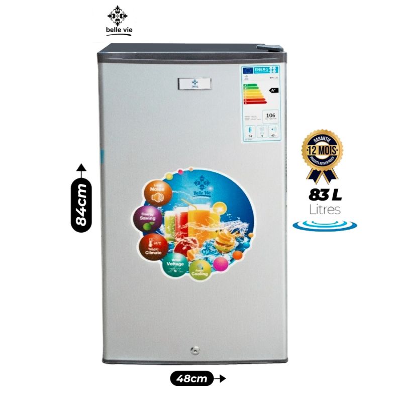 Mini Réfrigérateur BELLE VIE BVF-119 - 83 Litres - 1 Porte - Réfrigérateur 74L - Compartiment Congélateur 9L - Classe A+ - 106 kWh/an - 40 dB - Silver - Garantie 12 Mois