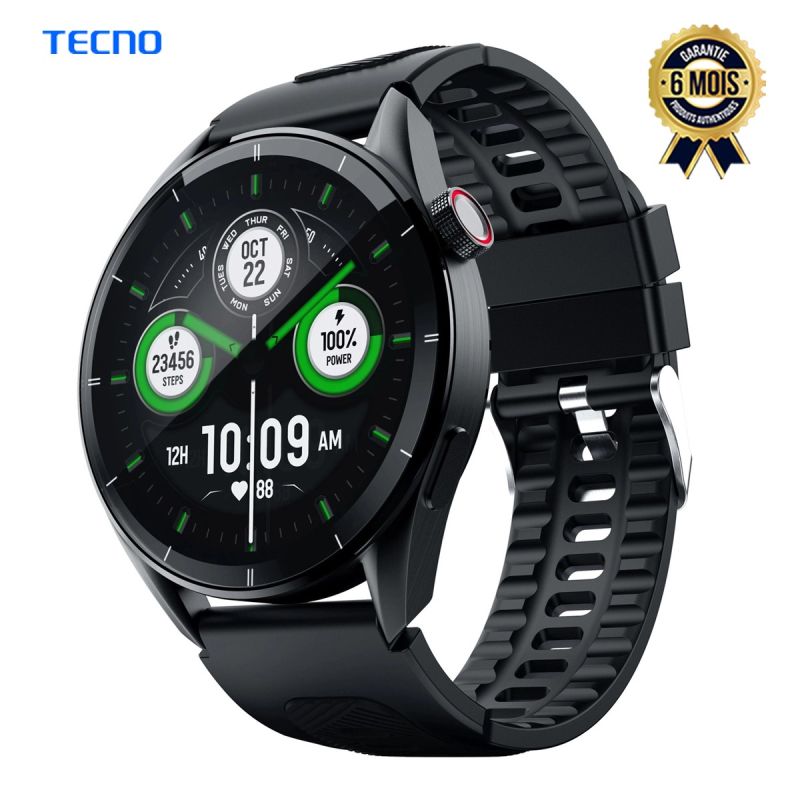 Montre Connectée Tecno Watch Pro 3 (TSP-WP03) - Écran AMOLED 1.43" Always-On - Appels Bluetooth HD - Autonomie 14 Jours - IP68/3ATM - 2 Bracelets Inclus - Garantie 6 Mois