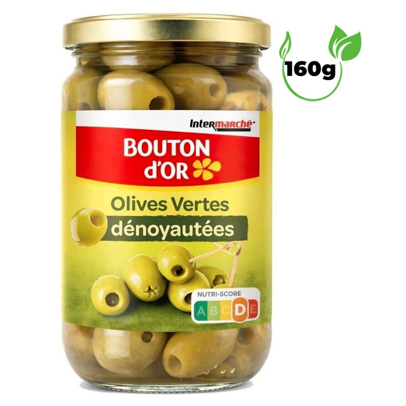 Olives Vertes Dénoyautées - Bouton d'Or - 160g