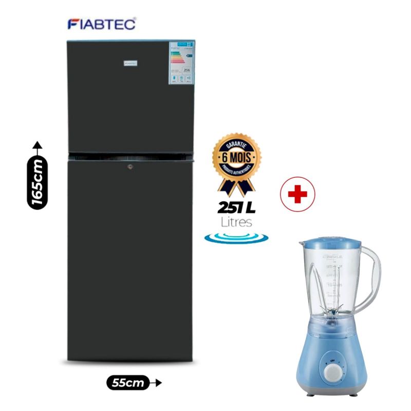 Réfrigérateur Fiabtec 251L + Blender Roch 2-en-1 bleu OFFERT, prix Cameroun. 