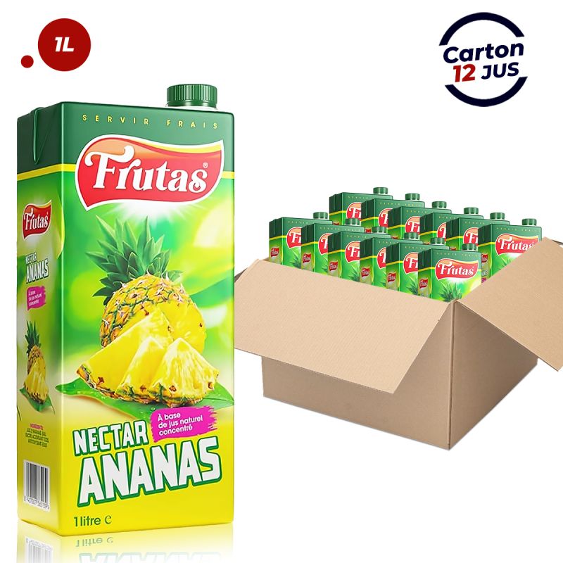 Pack de 12 Jus de fruits Naturels Frutas Nectar d'Ananas 1 Litre 