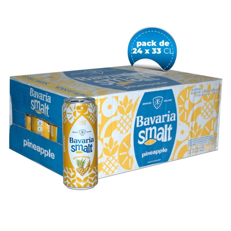 Pack de 24 Boissons Maltées Aromatisées à l’Ananas Bavaria Smalt – 0.0% Alcool – Canette 33CL