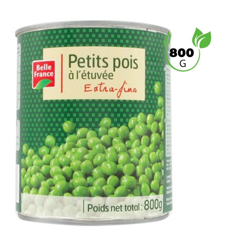 Petits Pois Étuvés en conserve - Belle France - Extra Fins - Format 4/4 - 800 g