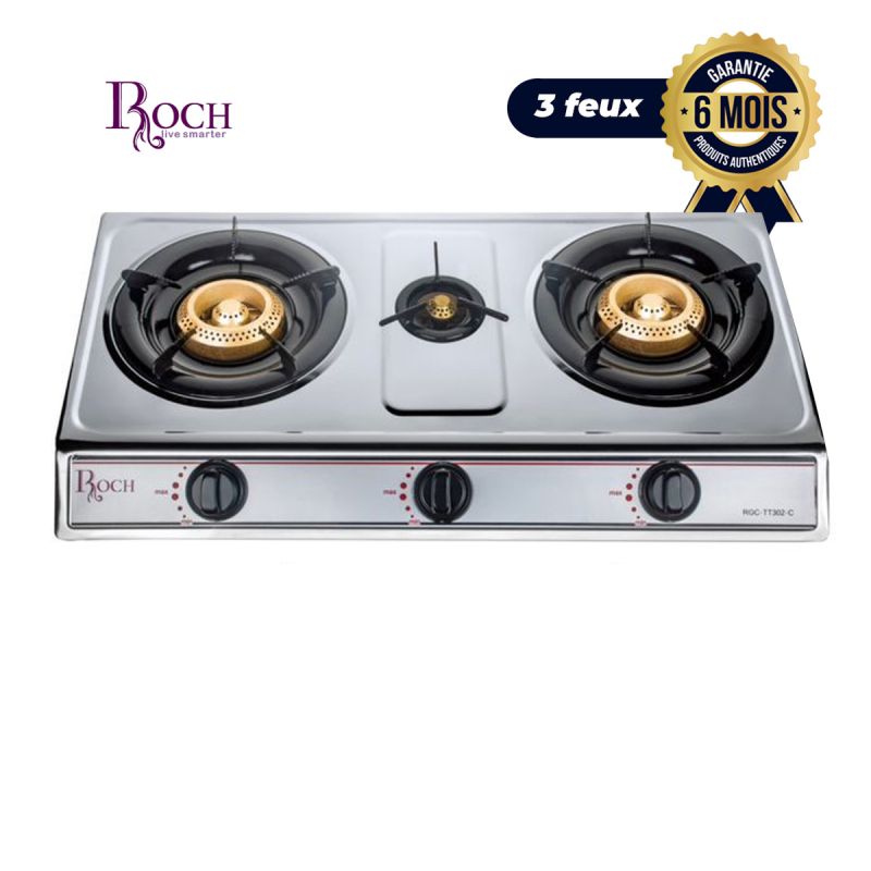 Plaque à gaz Allumage automatique - ROCH - RGC - 302 - 3 Feux - Gris | Glotelho Cameroun