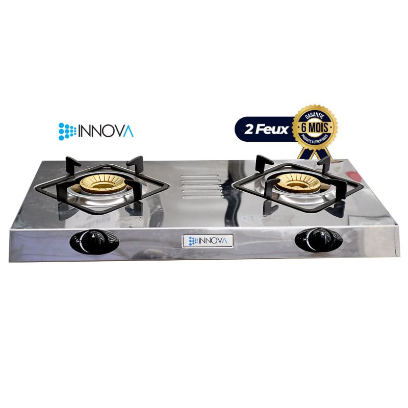 Plaque à gaz 2 feux Automatique - Innova - IN538 - Aluminium - Gris  | Glotelho Cameroun