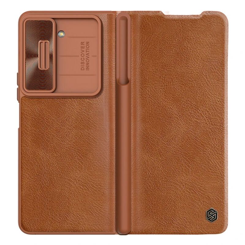 Pochette clapet en Cuir marron Nillkin Qin Pro pour Samsung Galaxy Z Fold 5 5G