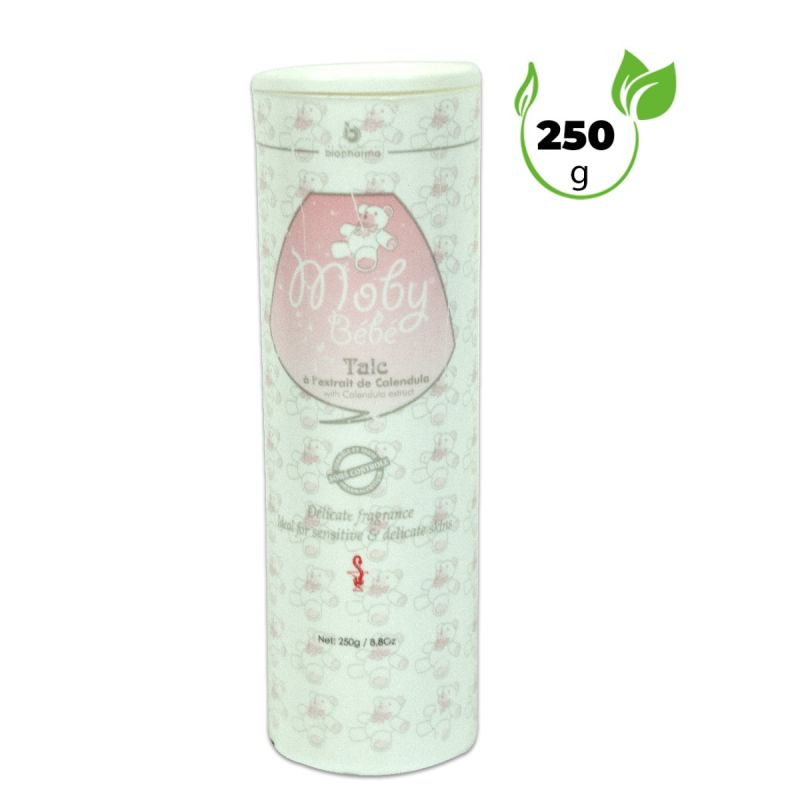 Poudre de toilette - Moby Bébé - Talc à l'extrait de Calendula - Absorbant - Anti-rougeurs - 250 g