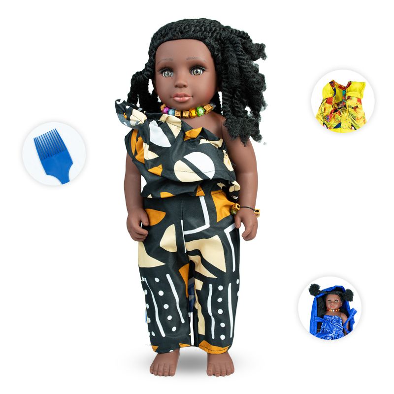 Poupée Abena - GM - Noire - Avec vêtements de rechange et peigne