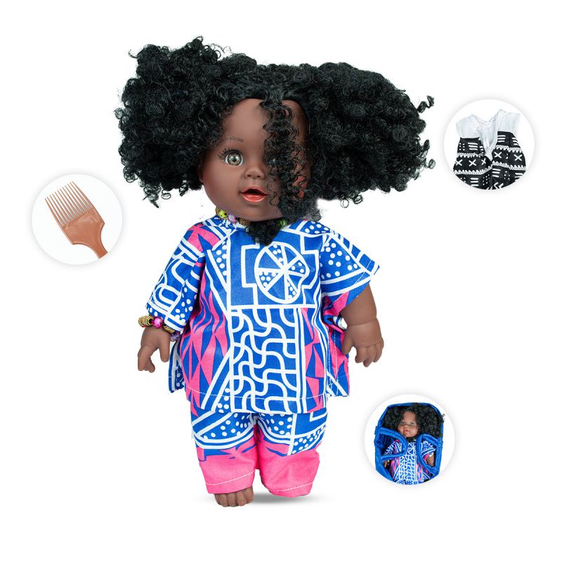 Poupée Abena PM noire avec vêtements de rechange et peigne 