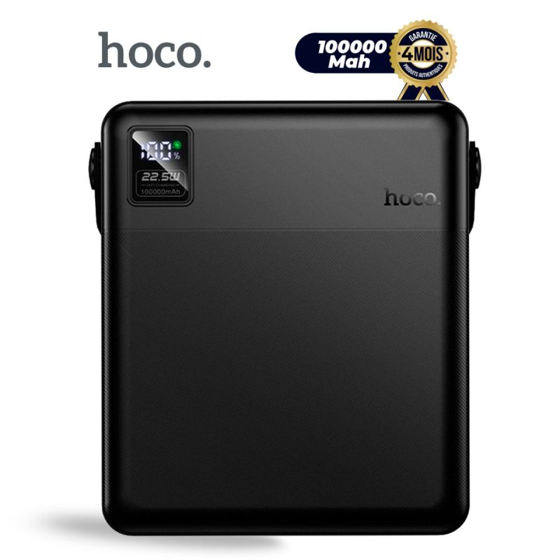 Power Bank - HOCO J175 - 100000mAh - 22.5W - Écran LED - 4x USB-A / 1x USB-C - Lampe de poche - Garantie 4 mois