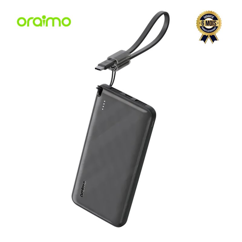 Power Bank Oraimo PowerFlow L1 - OPB-1103 - 10 000 mAh - Charge rapide 15W - Entrée & Sortie Type-C bidirectionnelle - 2 ports USB-A + 1 port Type-C - Garantie 06 Mois