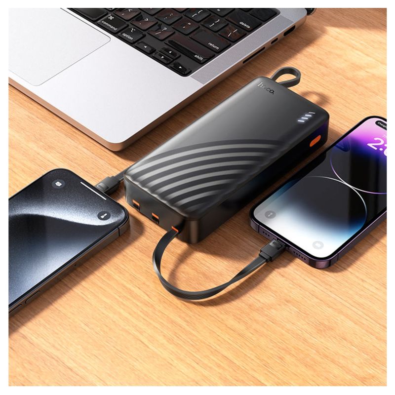 Powerbank HOCO J146 de 20000mAh avec 4 Câbles intégrés, garanti 3 mois, vendu sur Glotelho Cameroun.