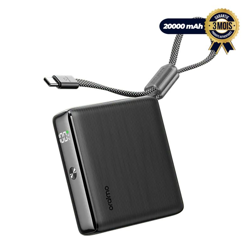 Powerbank ORAIMO PowerNova L21 – 20000mAh –  30W – Charge Rapide bidirectionnelle – Câble Type-C Intégré – garantie 6 mois