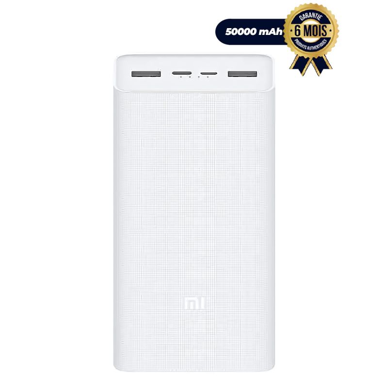 Powerbank Xiaomi 50 000 mAh – 50 W, blanc , 4 ports (2 entrées et 3 sorties), garantie 6 mois, prix Cameroun. 