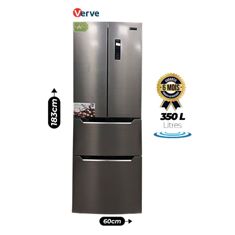 Réfrigérateur Américain VERVE - VV520IX - French Door 4 Portes - 350 Litres - No Frost - Écran Tactile - Classe A+ - Classe Climatique T Tropicalisée - Gaz R600a - Inox - Garantie 6 Mois