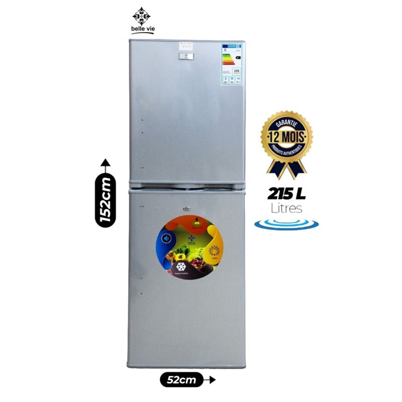 Réfrigérateur Combiné - Belle Vie BVF-329 - 215 Litres (Congélateur 98L) - Classe A+ - Silver - Garantie 12 Mois