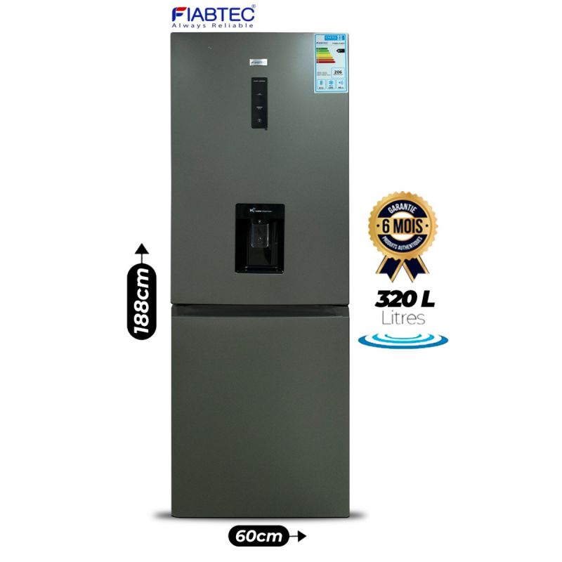 Réfrigérateur Combiné FIABTEC - FTBMS-512BED - 320 Litres - No Frost - Écran Tactile - Distributeur d’Eau - Classe A++ - Silencieux 40 dB - Garantie 6 Mois