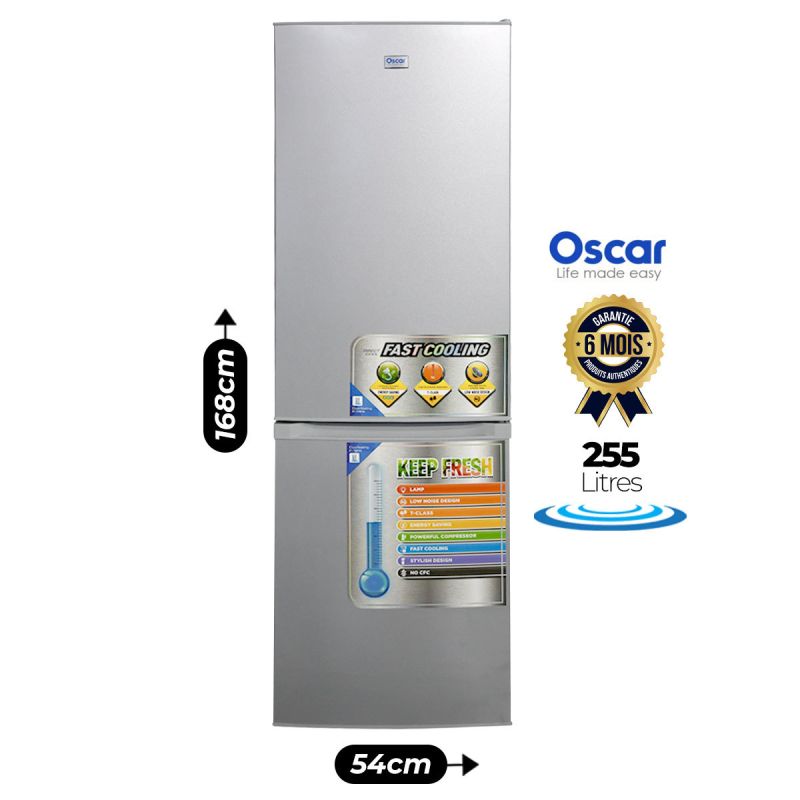 Réfrigérateur combiné prix en fcfa -  255 Litres - Oscar OSC-R355C - Classe énergétique A - 40dB - R600a| Glotelho Cameroun
