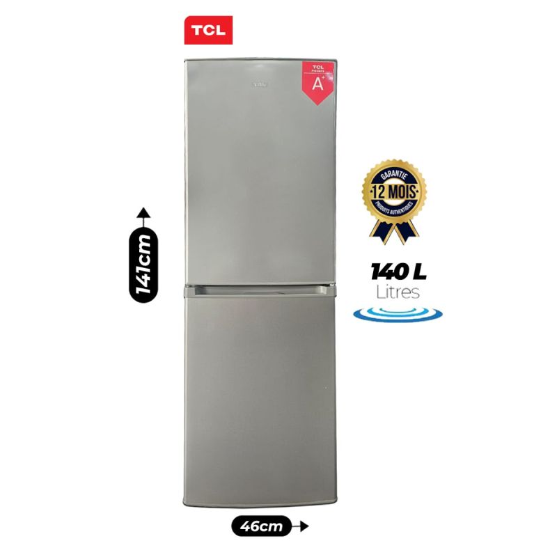 Réfrigérateur Combiné TCL F185BFS - 140 Litres A+ Réfrigérateur 89L - Congélateur 51L - Congélateur en Bas - Classe Climatique Tropicale - R600a -Silver - Garantie 12 Mois