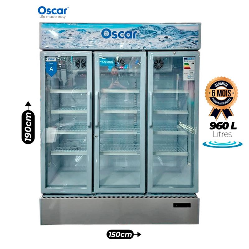 Réfrigérateur professionnel OSCAR - OSC-V1100 – 960 Litres - Vitrine Commerciale - Triple Porte Vitrée - Classe Énergétique A – Garantie 6 Mois