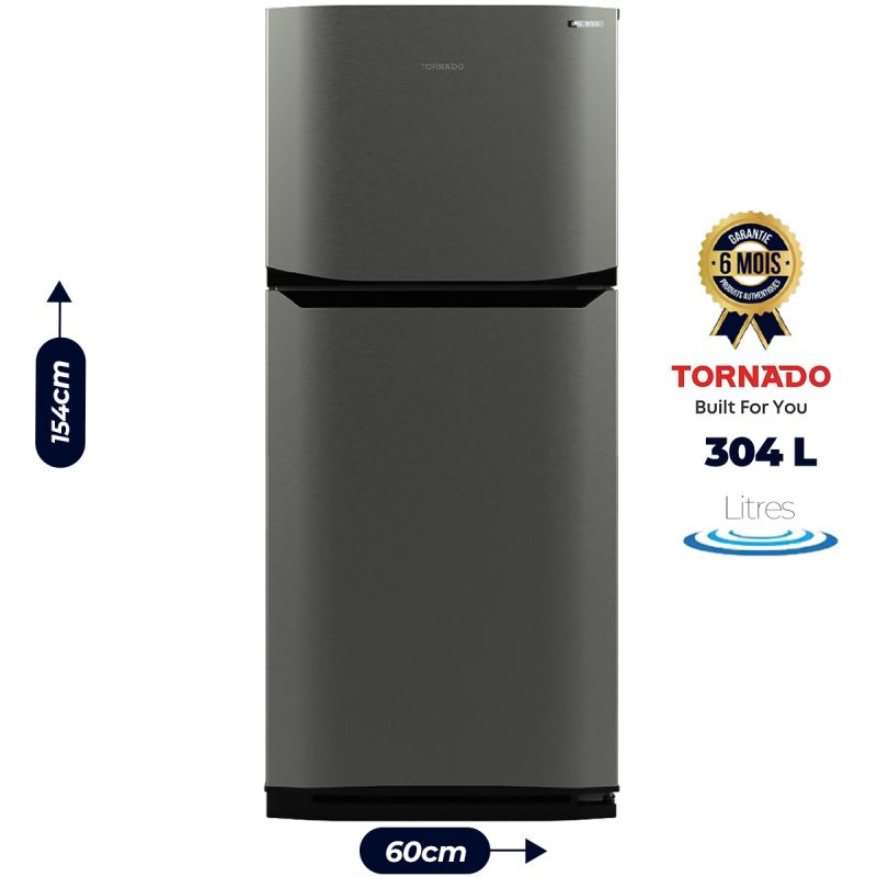 Réfrigérateur TORNADO - RF-33FTV-DST - 304 Litres - Technologie Inverter - No Frost - Filtre Platinum - Classe A - Garantie 06 mois