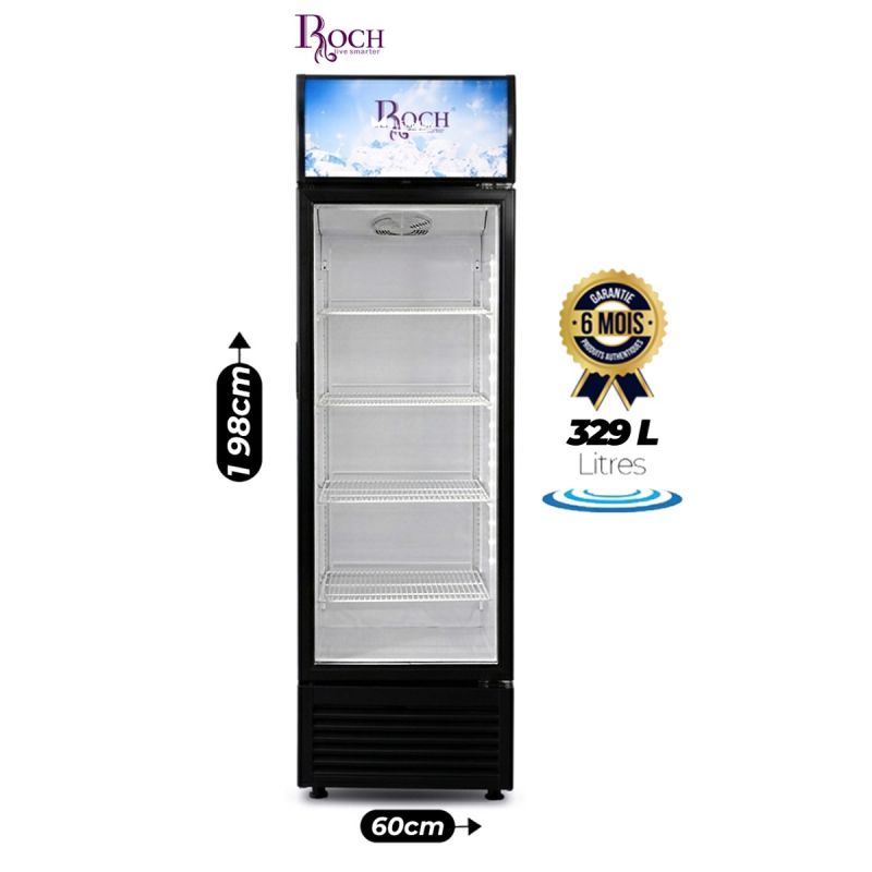 Réfrigérateur vitrine - ROCH - RSF-410-O - Grande Capacité 329L - Ventilation Forcée - Dégivrage Automatique - Éclairage LED - Verrouillage à Clé - Garantie 12 Mois