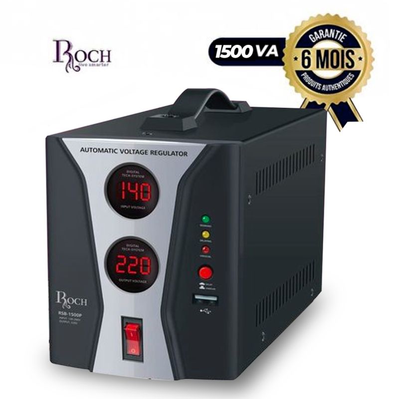 Régulateur de tension Numérique ROCH - 1500 VA - USB - 6mois  | Glotelho Cameroun