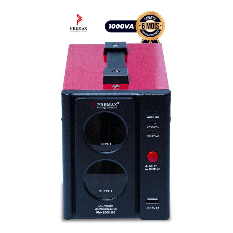 Régulateur de tension PREMAX 1000VA – PM‑SDG1000 – Port USB intégré – Garantie 6 mois