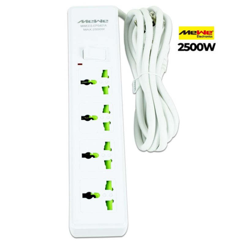 Multiprise MeWe 4 prises universelles avec interrupteur général - 2500W, garanti 6 mois sur Glotelho.