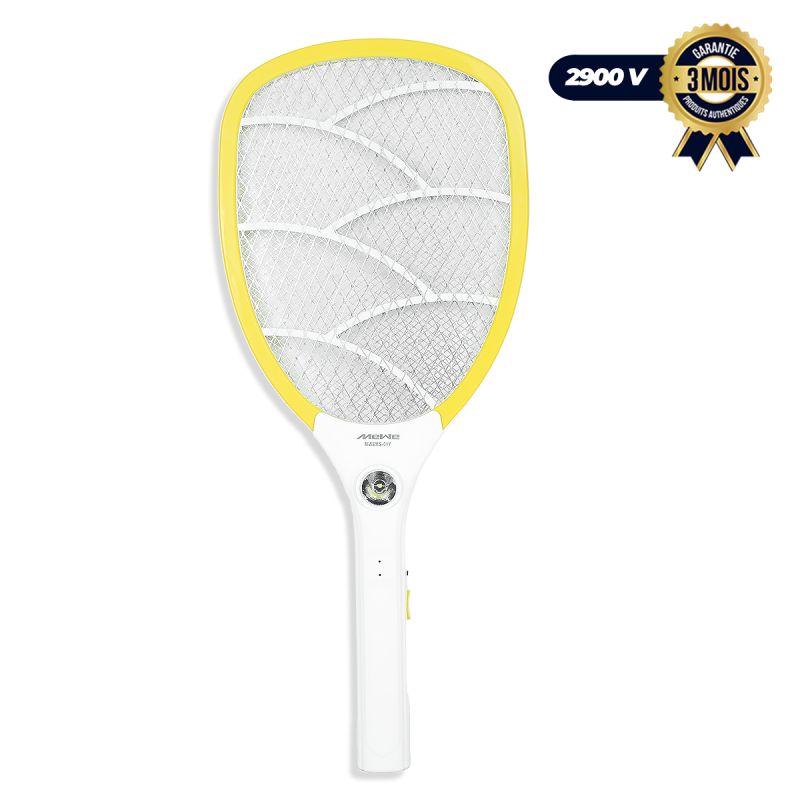 Raquette anti-moustiques rechargeable avec lampe torche - MEWE - MWEMS-01Y - Batterie 500 mAh - Jaune - Garantie 3 mois 