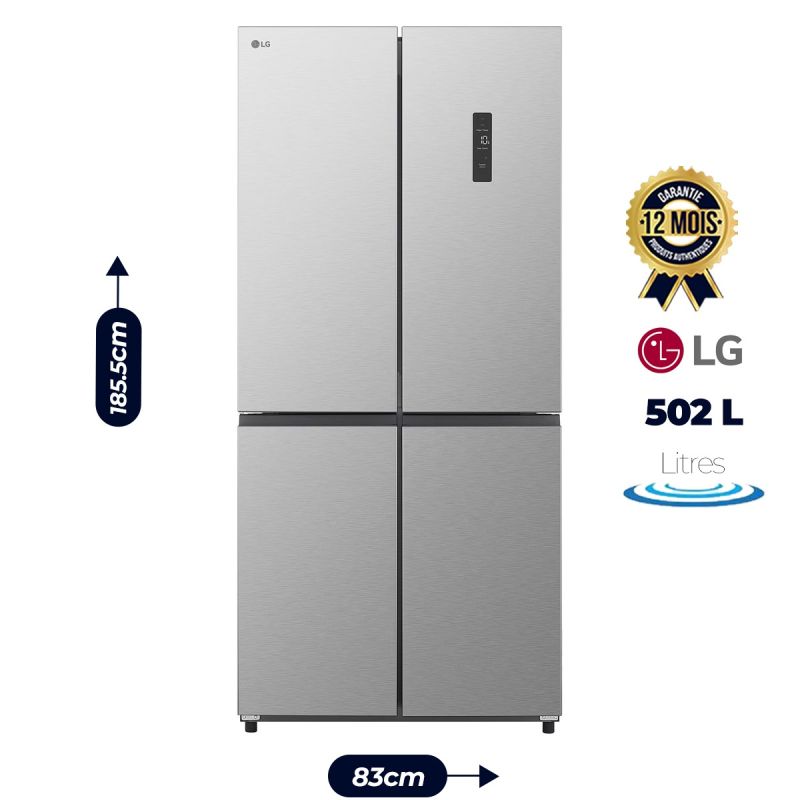 Réfrigérateur Américain (type French Door) LG 502L – No Frost – Compresseur Inverter – FRESHConverter+ – Multi Air Flow – Garantie 12 mois  