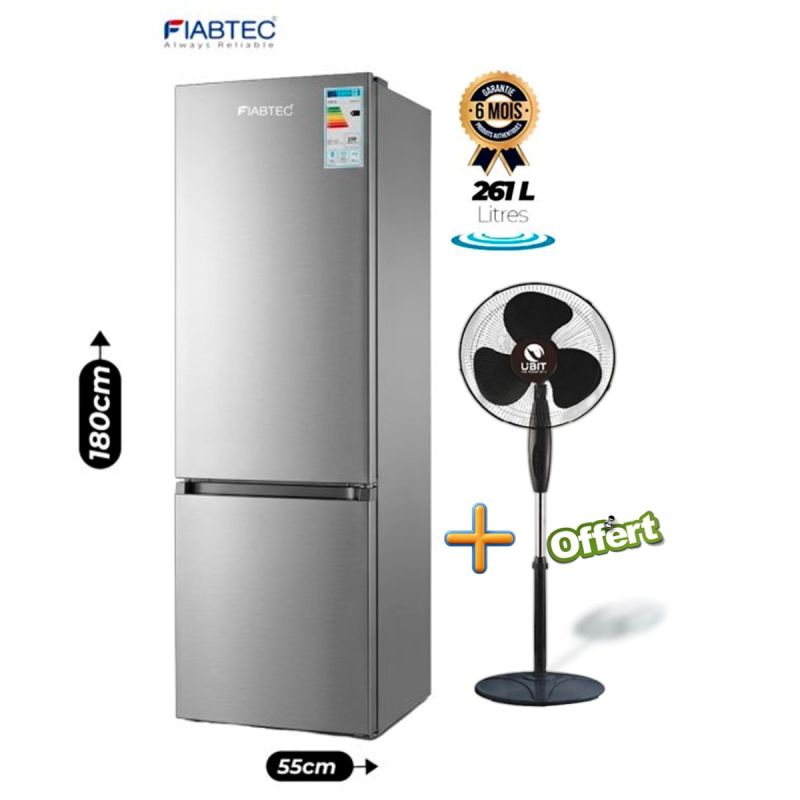 Pack Réfrigérateur Combiné 261L FIABTEC (FTDF-380R) + Ventilateur sur pied UBIT (UB-356RB) 16" Offert