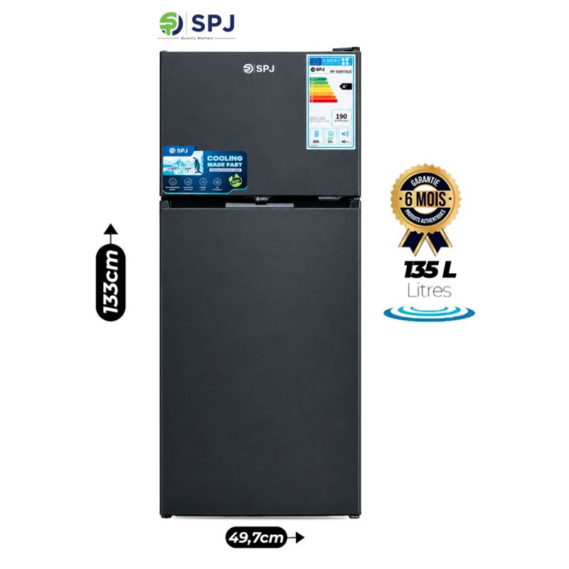 Réfrigérateur Double Battant SPJ RF-GRY189C, 135L, gris foncé, garantie 6 mois sur Glotelho Cameroun. 