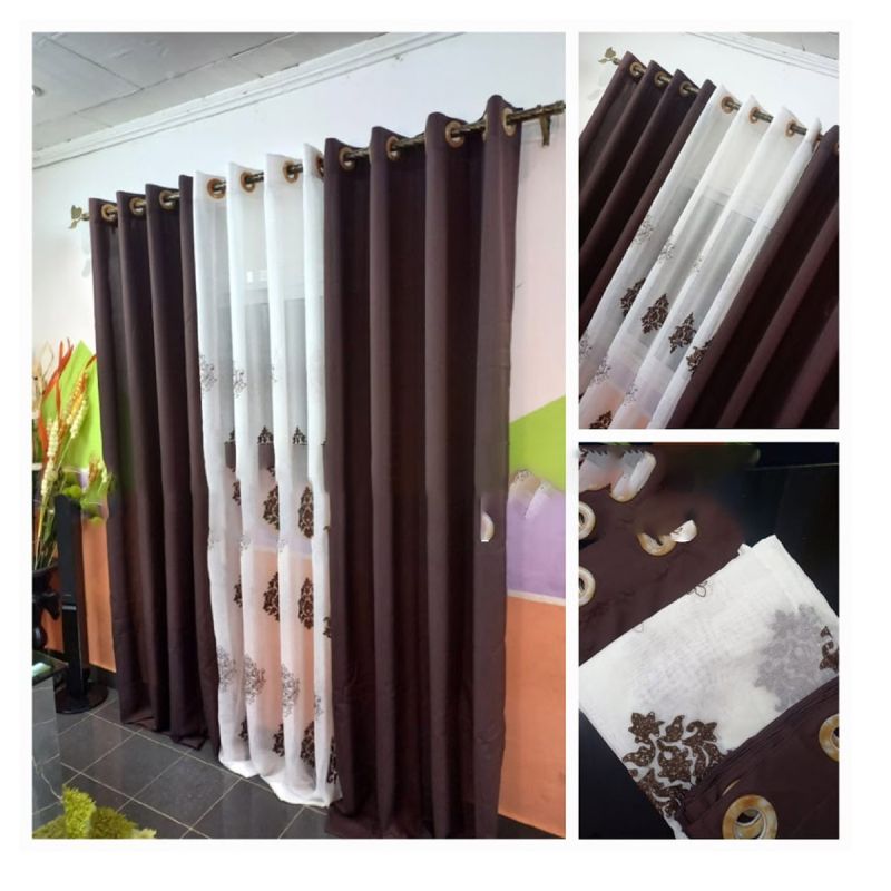 Lot De 2 Rideaux Occultant (Lourd) & Voilage Transparent - Rouge Noir | Glotelho Cameroun