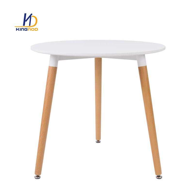 Table de salle à manger ronde de restaurant avec pieds en hêtre massif - DT-958 - Blanc/Marron| Glotelho Cameroun