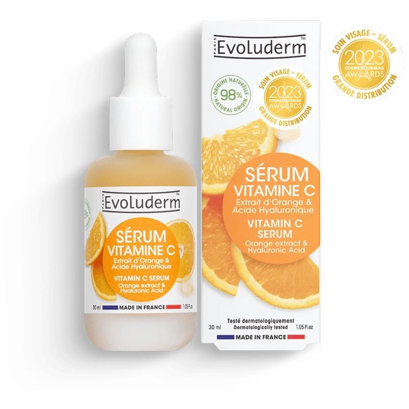 Sérum Vitamine C  Extrait d'orange et Acide hyaluronique  Evoluderm - 30 ml, prix en FCFA, Cameroun. 