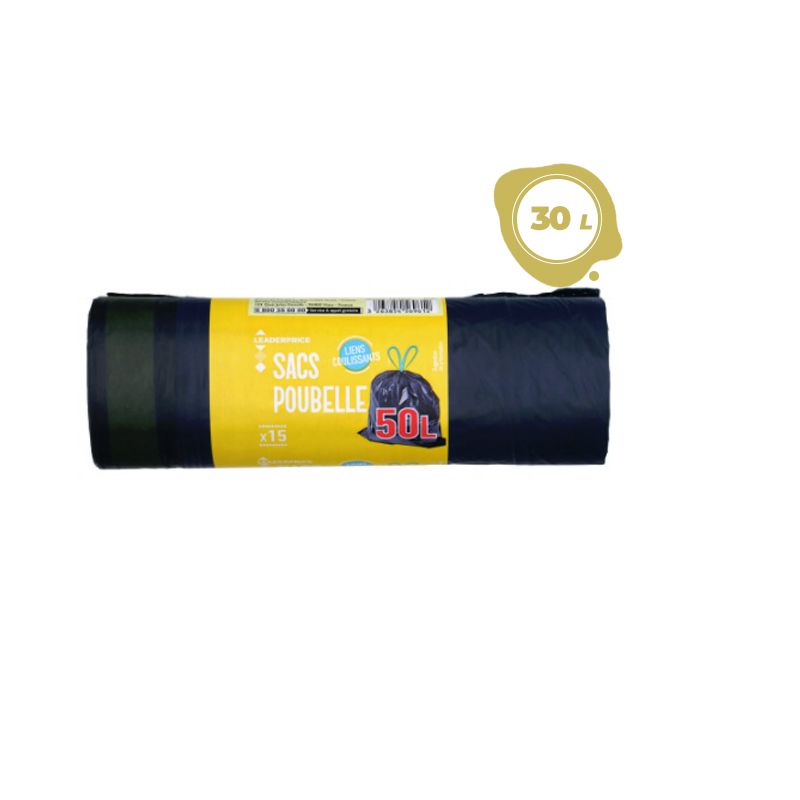 Sacs Poubelle Coulissant - Leader Price - 50L X15  | Glotelho Cameroun