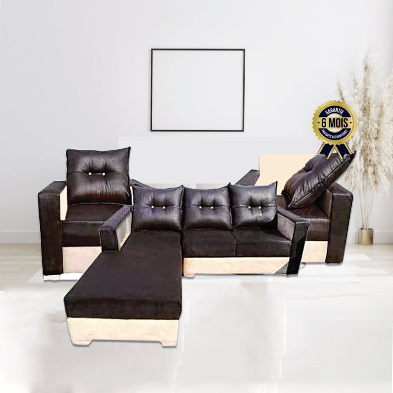 Salon en cuir et velours - 6 places - Marron café  Garantie 6 Mois  |Glotelho Cameroun