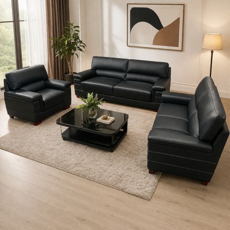 Salon en cuir Victoria - 6 places - Noir