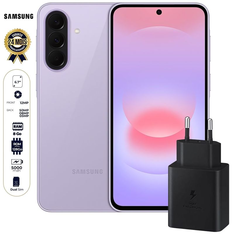 Samsung Galaxy A37 5G - 128 Go - 8Go RAM - 6.7" - 50MP - 5000mAh - Garantie 24 Mois + Boitier de charge Samsung 45W USB-C pour Samsung galaxy S25 Ultra , S24 ultra , S23 ultra , S22 ultra