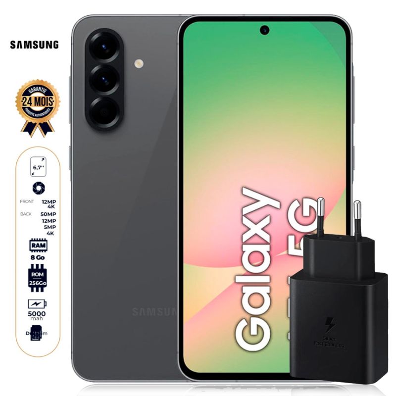 Samsung Galaxy A56 5G - 256 Go - 8Go RAM   + Boitier de recharge original Samsung Type-C 45W