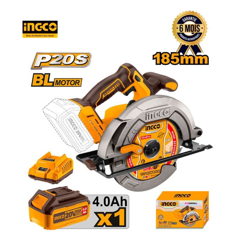 Scie circulaire au Lith-Ion prix en fcfa - INGCO CSLI18511 + Batterie 20V - 6 Mois | Glotelho Cameroun
