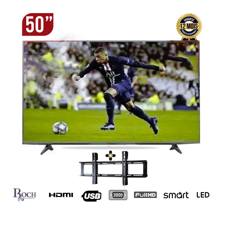 Smart TV -  ROCH  - RH-LE50DSA- B - 50 pouces - Full HD -  DVB T2, S2 - Android + Support Murale Noir - 12 mois  | Glotelho Cameroun