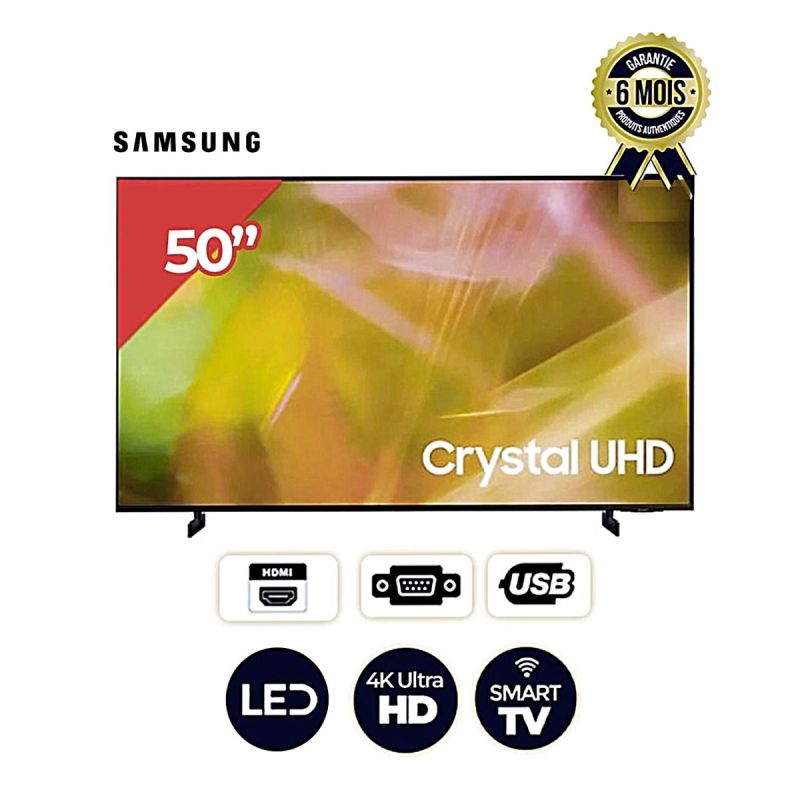 Smart TV LED - Samsung -  UA50AU8000UXLY - 50 pouces - UHD 4K -  06 mois de garantie  | Glotelho  Cameroun