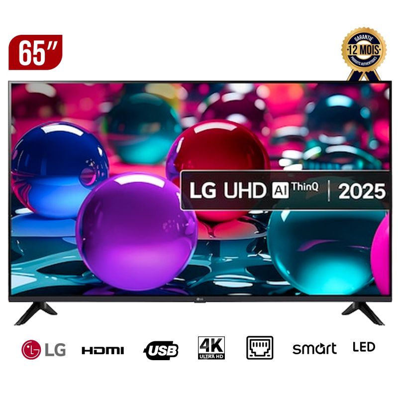 Smart TV - LG - 65UA73006LA - 65 Pouces - 4K UHD - Processeur α7 AI Gen8 - HDR10 Pro - webOS 25 - 3 HDMI / 2 USB - AI Sound Pro - Garantie 12 mois