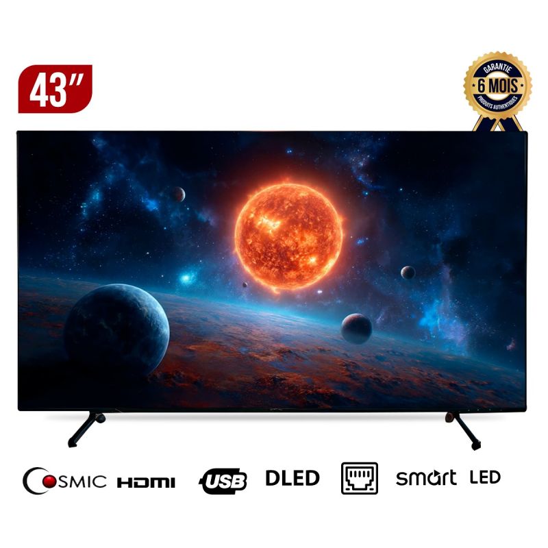 Smart TV COSMIC CF-43AIS - 43 Pouces (109 cm) - 4K UHD - Android TV - Stockage 8 Go  - Play Store - Wi-Fi, Bluetooth et Projection d'Ecran  Intégrés - Châssis Noir - Garantie 06 Mois