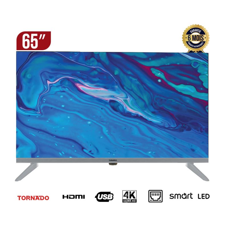 SMART TV TORNADO 65 pouces sans bords, garantie 12 mois au prix Cameroun.