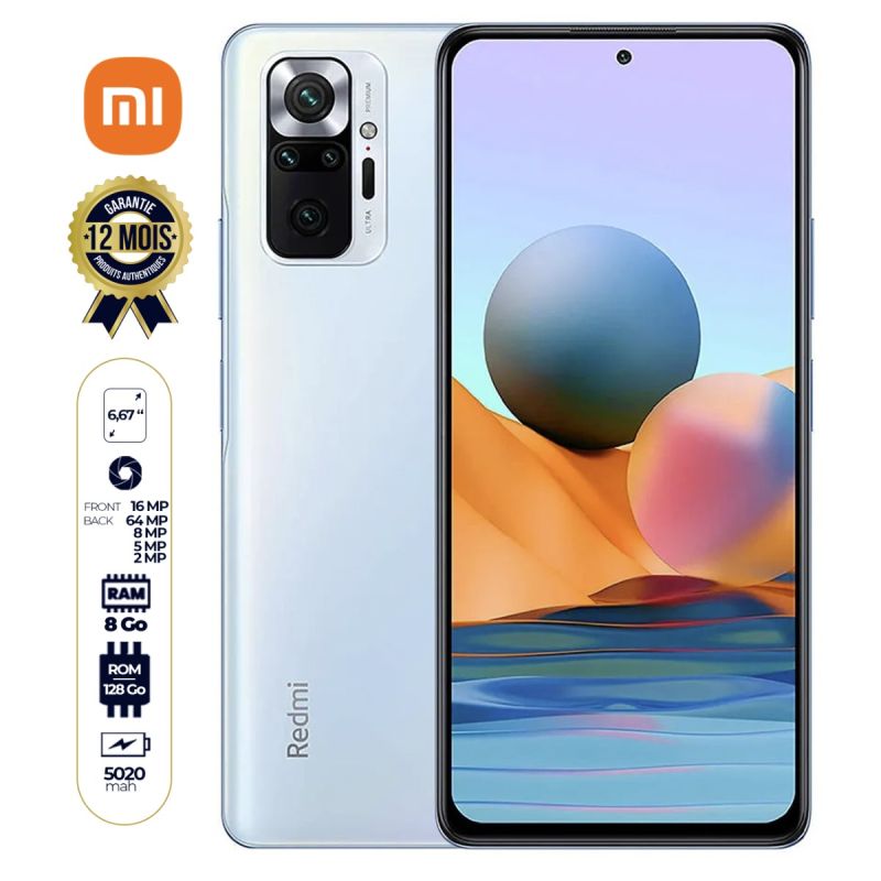 Smartphone xiaomi redmi Note 10 PRO INDIA VERSION - 128Go/8Go - 6.67 pouces - Dual nano sim - empreinte digital - 64MP - 5020mAh - 12 mois de garantie | Glotelho Cameroun